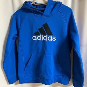 Boys Youth ADIDAS Blue Long Sleeve Hoodie Pull Over Sweatshirt Sz L 14/16